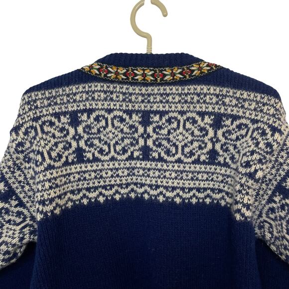 Vintage North Cape By Knut & Knut Norwegian Wool Sweater In Blue & White Large - Picture 6 of 9